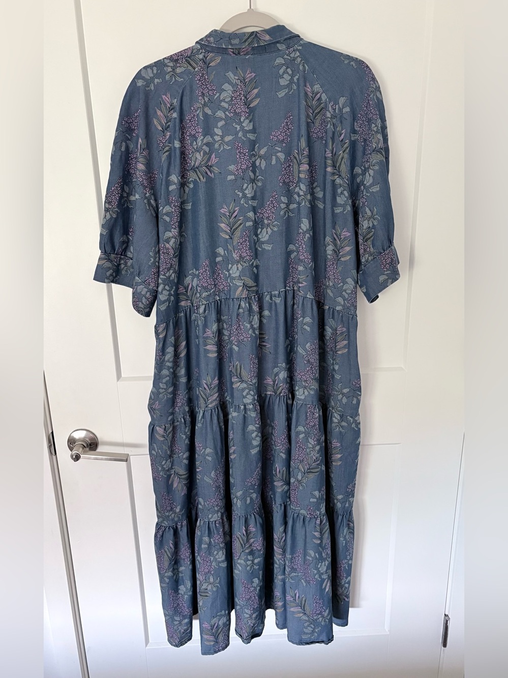 Natural Life Rebecca Tiered Midi Shirt Dress Blue Floral Lyocell Blend - XXL - Picture 7 of 12